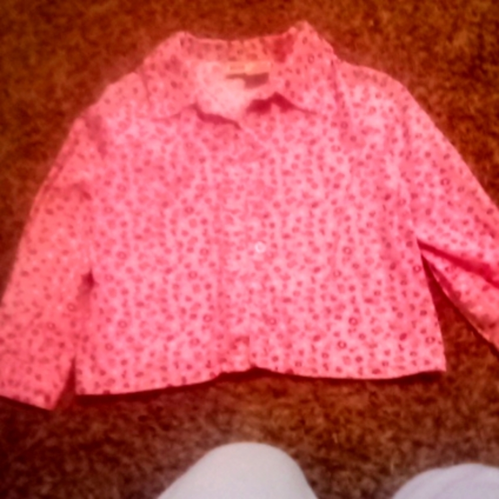 Girls long sleeved button up shirt, 3T Faded Glory, floral print, Light pink